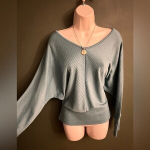 Just Be Off-the-Shoulder Sweater in Soft Blue